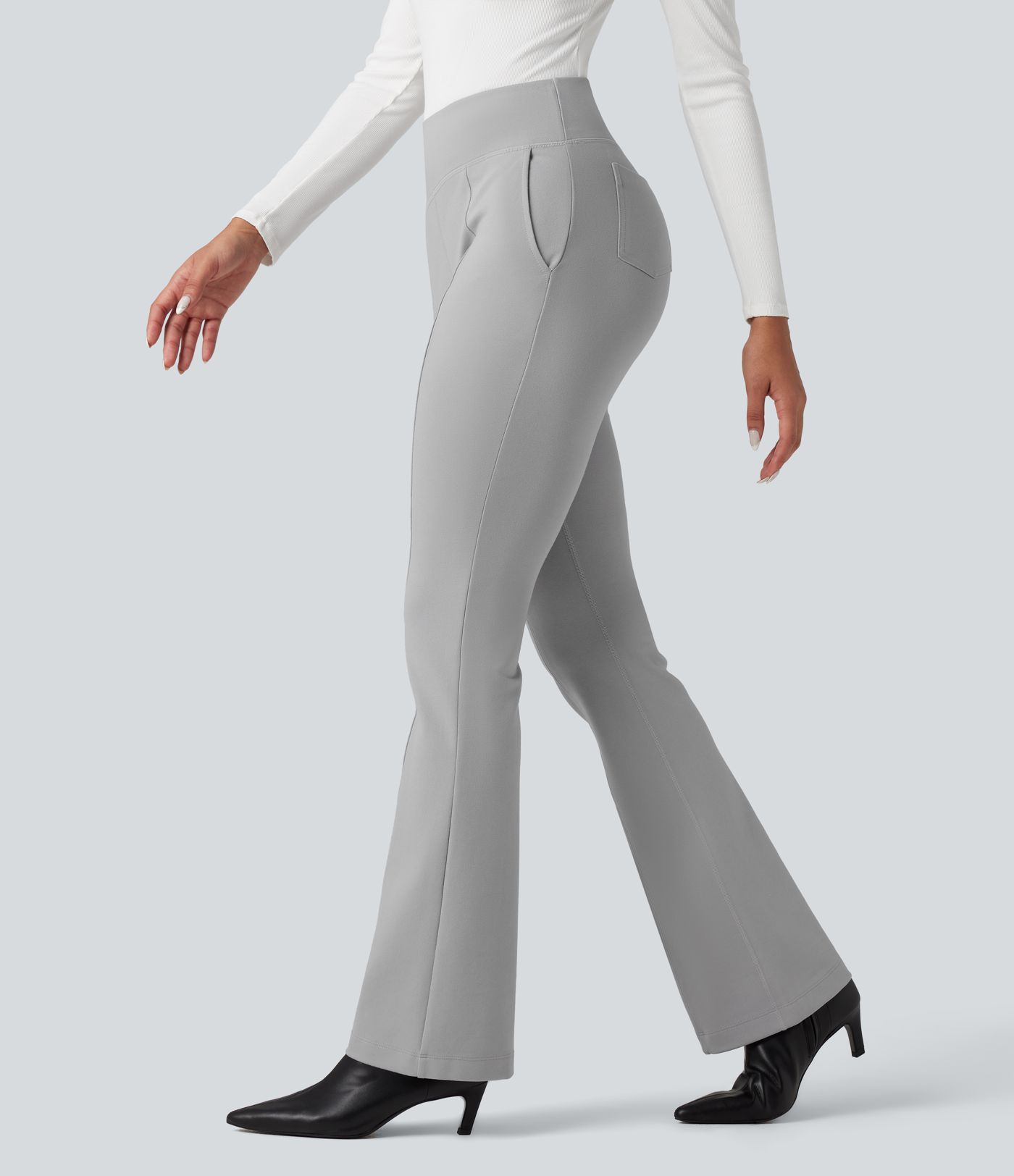 High Waisted Work Flare Pants with Pockets