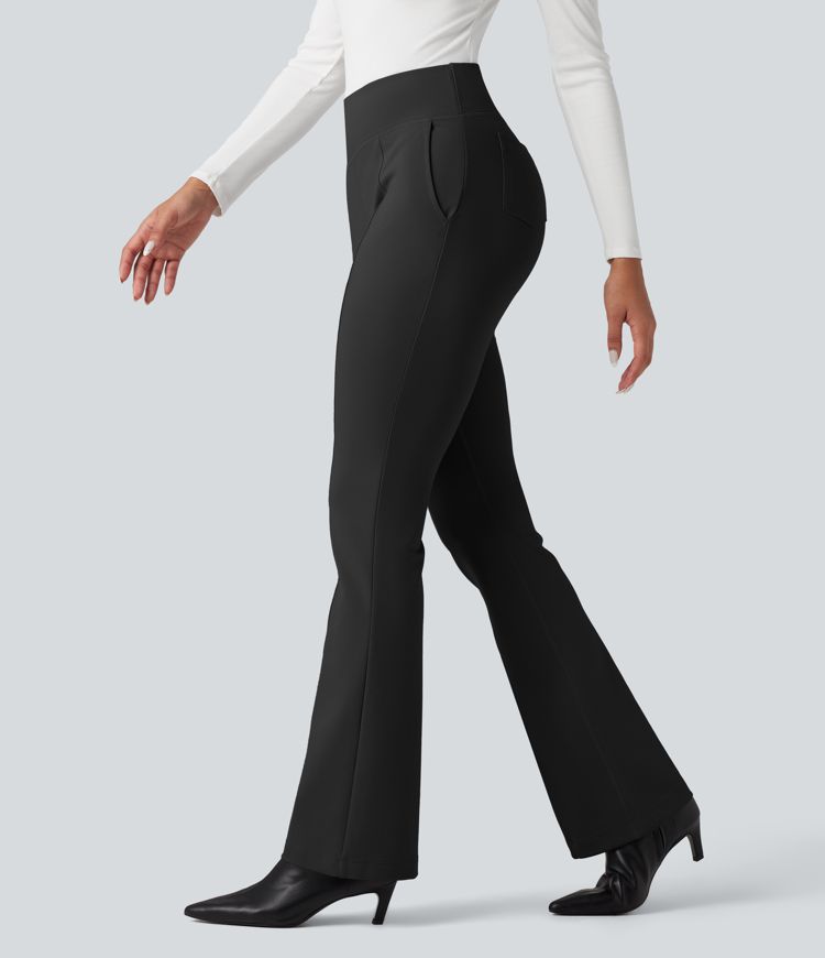High Waisted Work Flare Trousers with Pockets