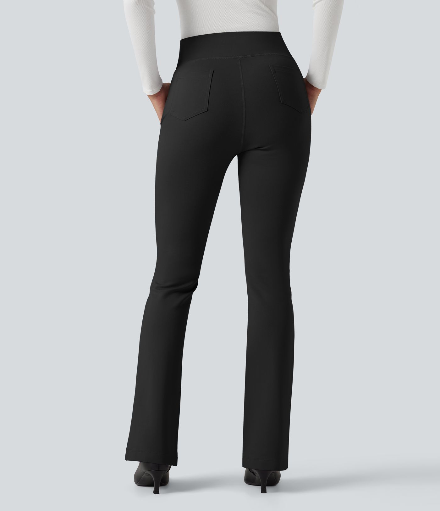 High Waisted Work Flared Trousers with Pockets