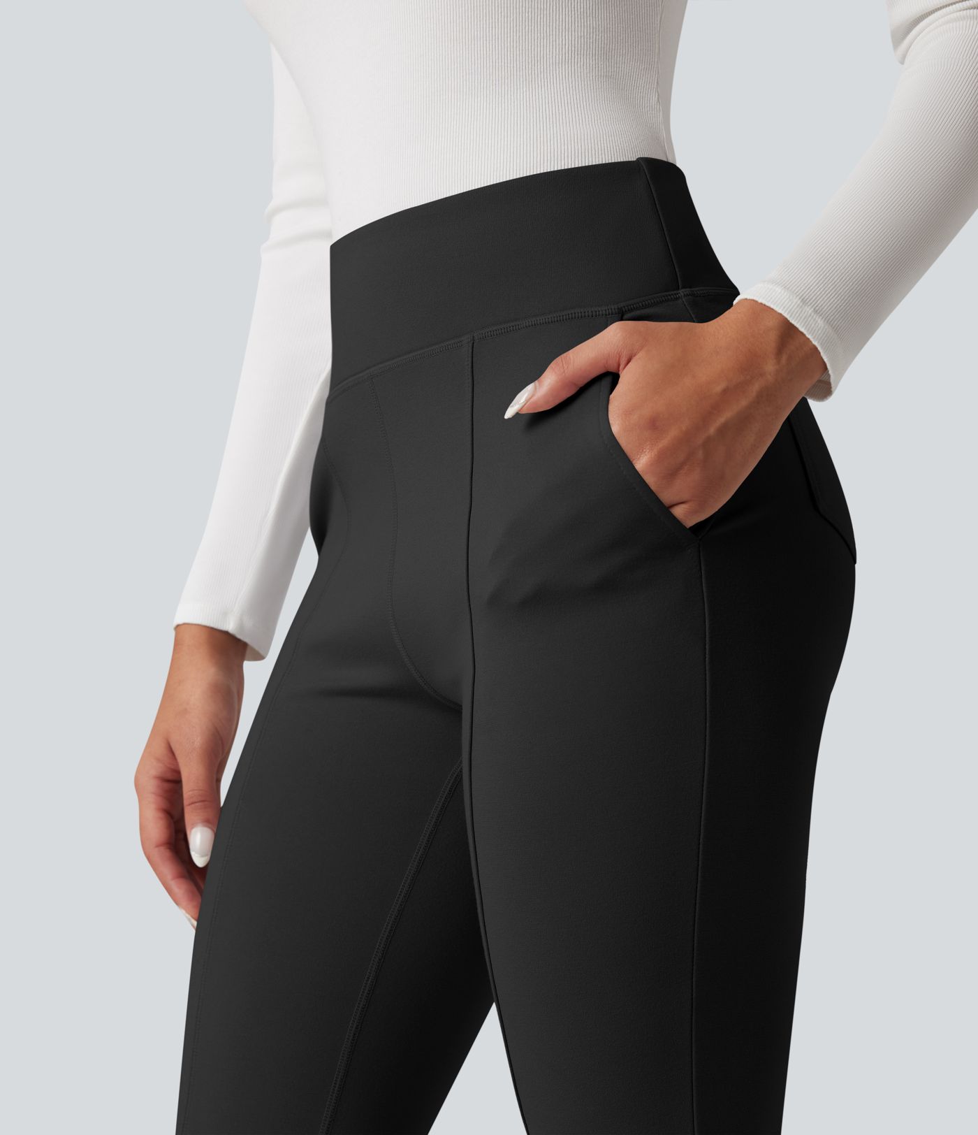 High Waisted Work Flared Trousers with Pockets