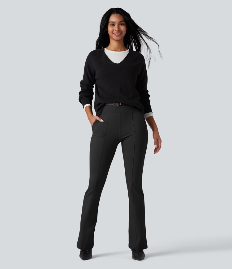 High Waisted Work Flared Trousers with Pockets