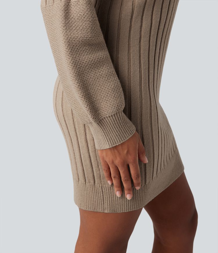 High-neck Long Sleeve Bodycon Mini Work Jumper Dress