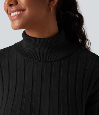 High-neck Long Sleeve Bodycon Mini Work Sweater Dress