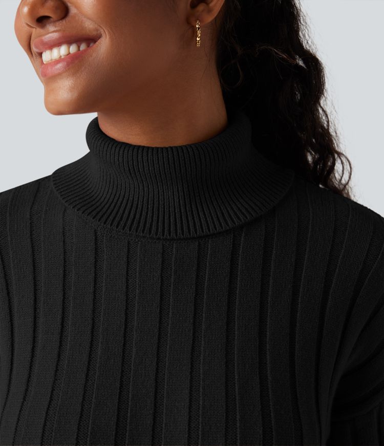 High-neck Long Sleeve Bodycon Mini Work Sweater Dress