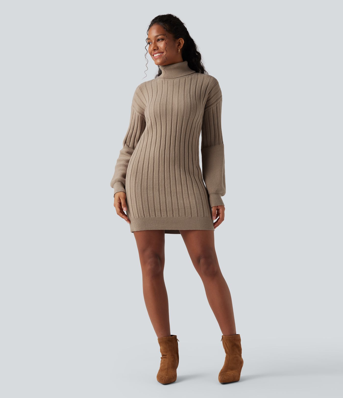 High-neck Long Sleeve Bodycon Mini Work Sweater Dress