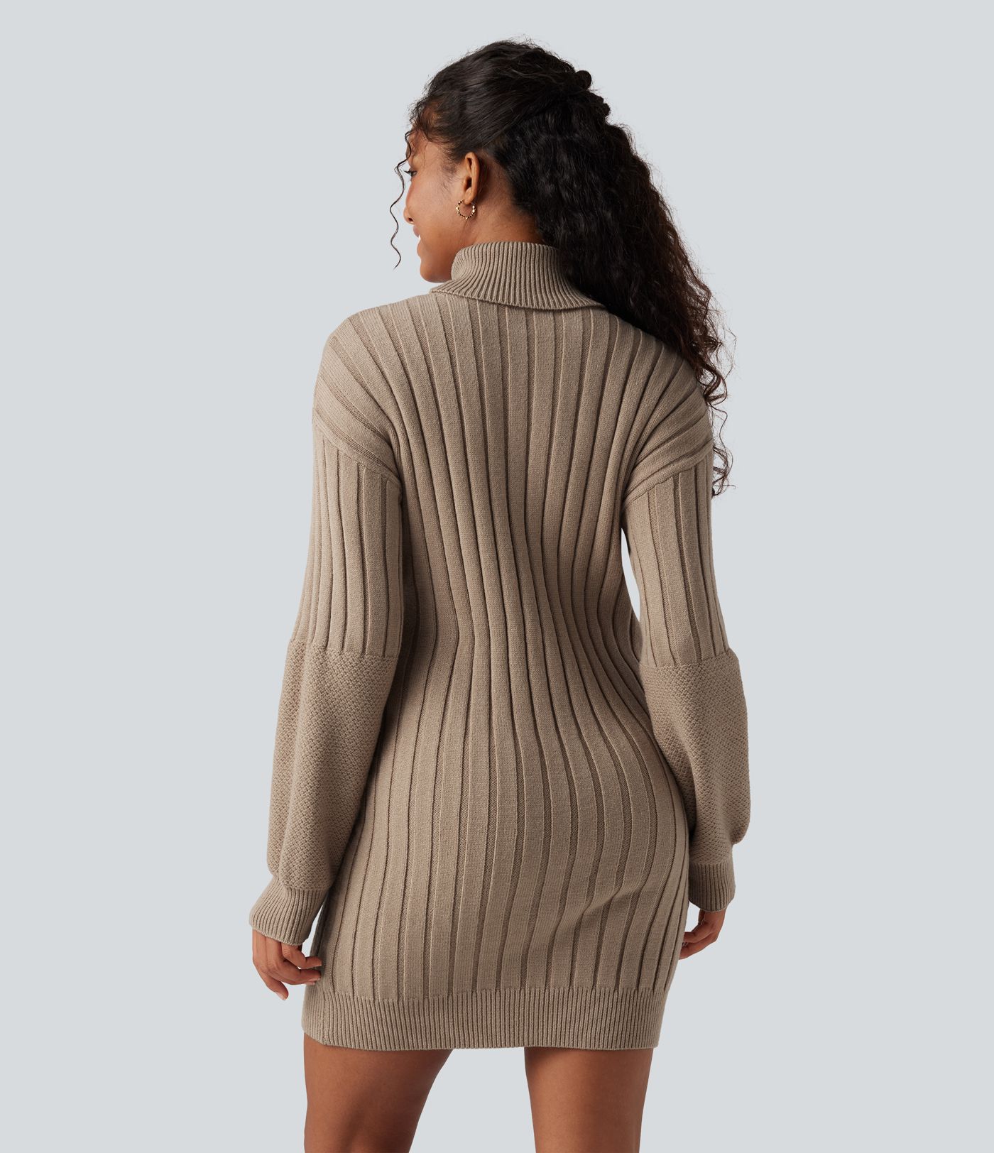 High-neck Long Sleeve Bodycon Mini Work Sweater Dress