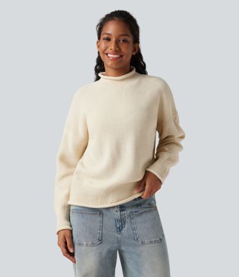 Pull décontracté à col montant et manches longues