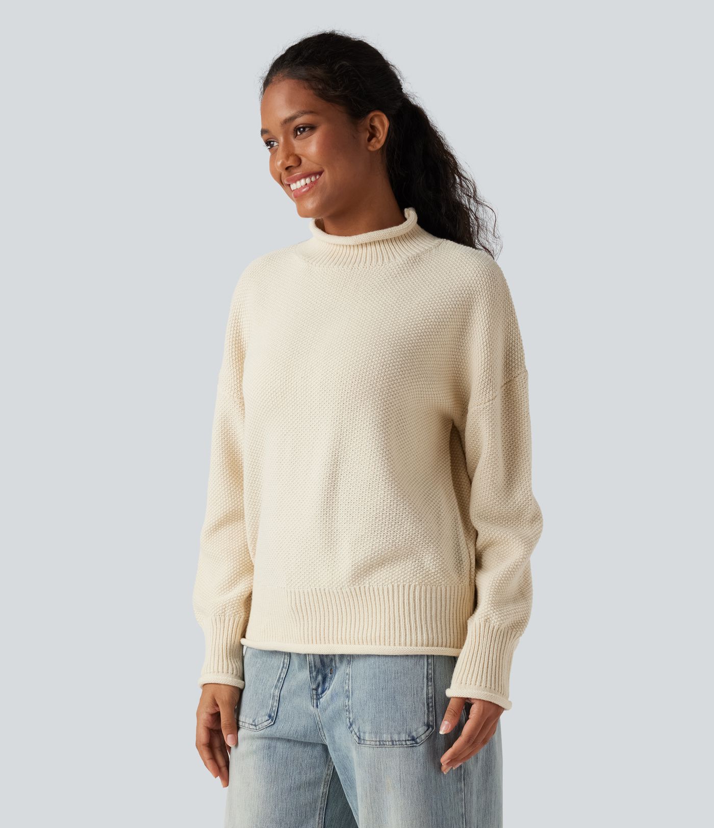 Pull décontracté à col montant et manches longues