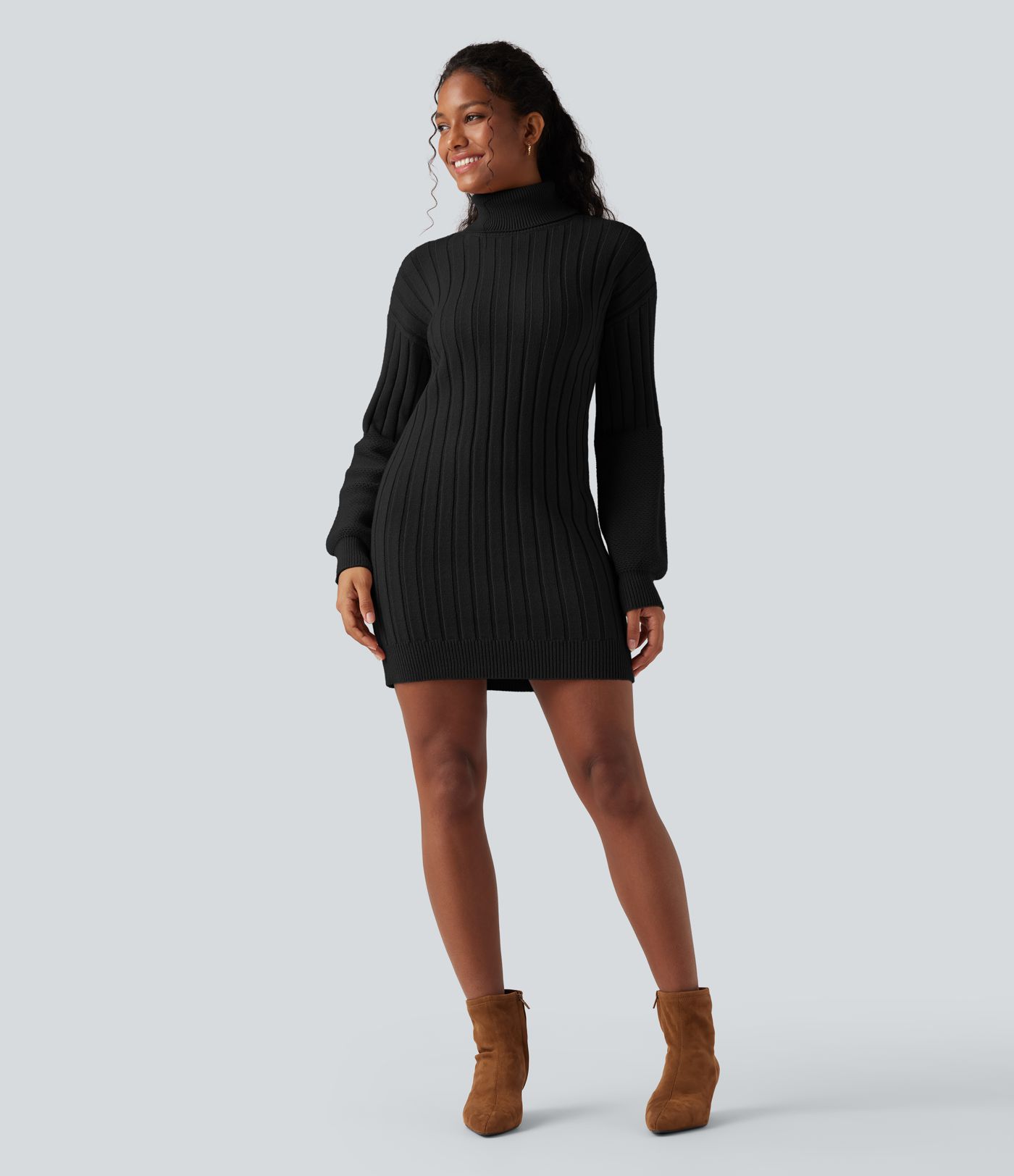 High-neck Long Sleeve Bodycon Mini Work Sweater Dress