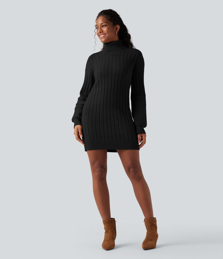 High-neck Long Sleeve Bodycon Mini Work Sweater Dress