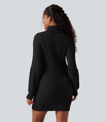High-neck Long Sleeve Bodycon Mini Work Sweater Dress