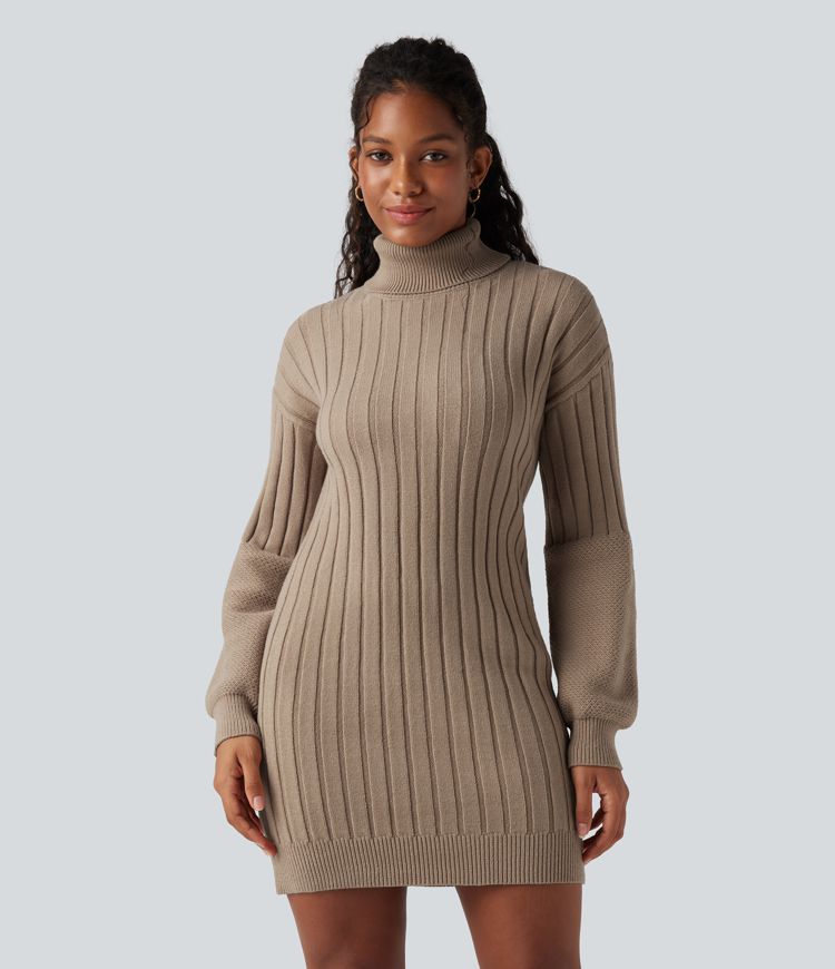 High-neck Long Sleeve Bodycon Mini Work Jumper Dress