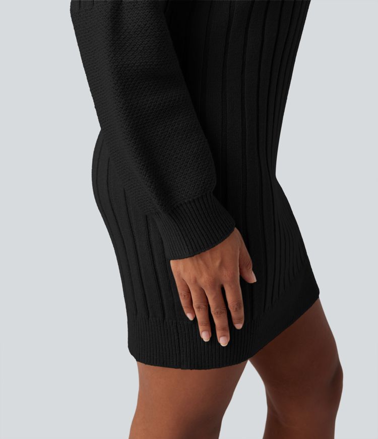 High-neck Long Sleeve Bodycon Mini Work Sweater Dress