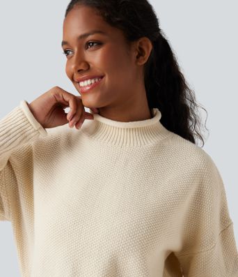 Pull décontracté à col montant et manches longues