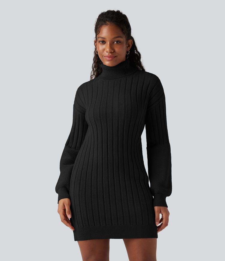 High-neck Long Sleeve Bodycon Mini Work Sweater Dress
