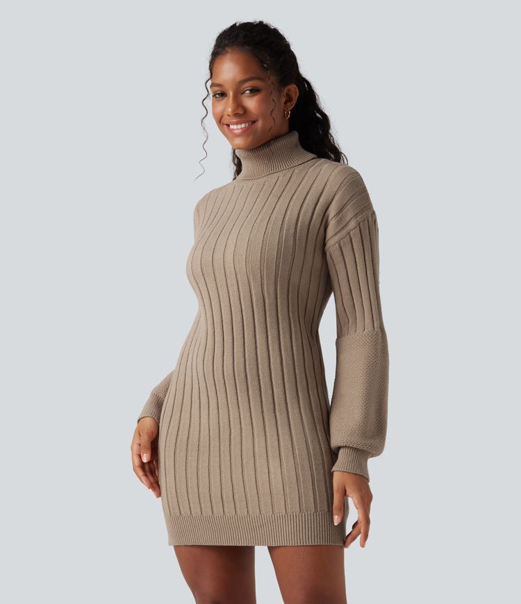 High-neck Long Sleeve Bodycon Mini Work Jumper Dress