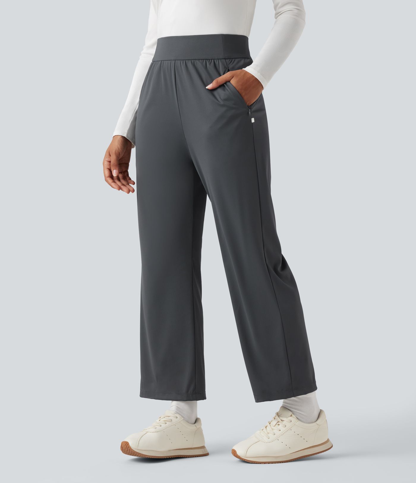 High Waisted Straight Leg Golf Trousers with Pockets-Golf Tee