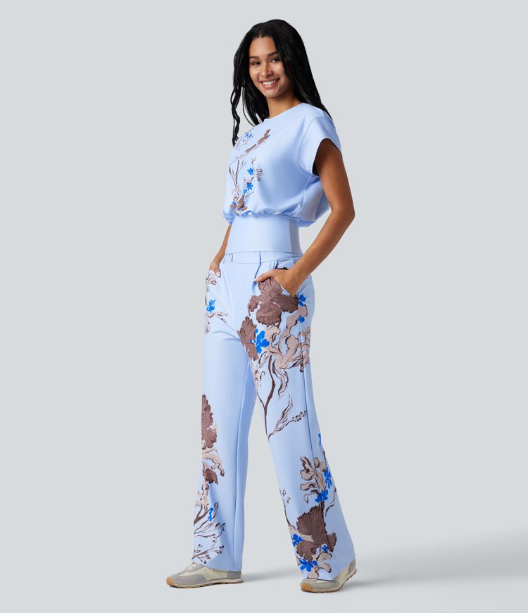  Halara X Yukiko Round Neck Short Batwing Sleeve Casual Top