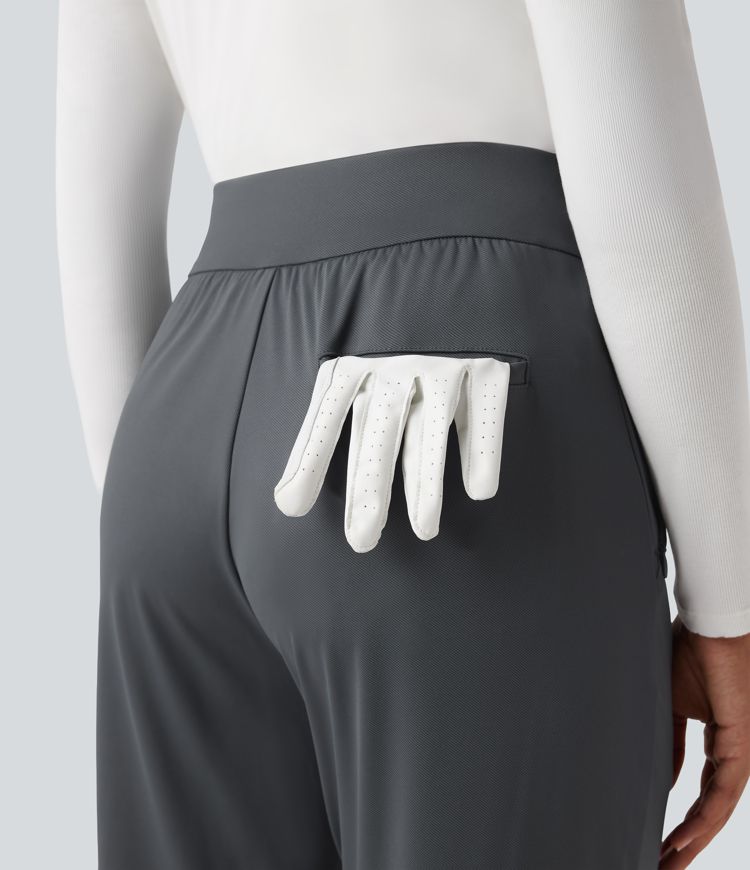 High Waisted Straight Leg Golf Trousers with Pockets-Golf Tee