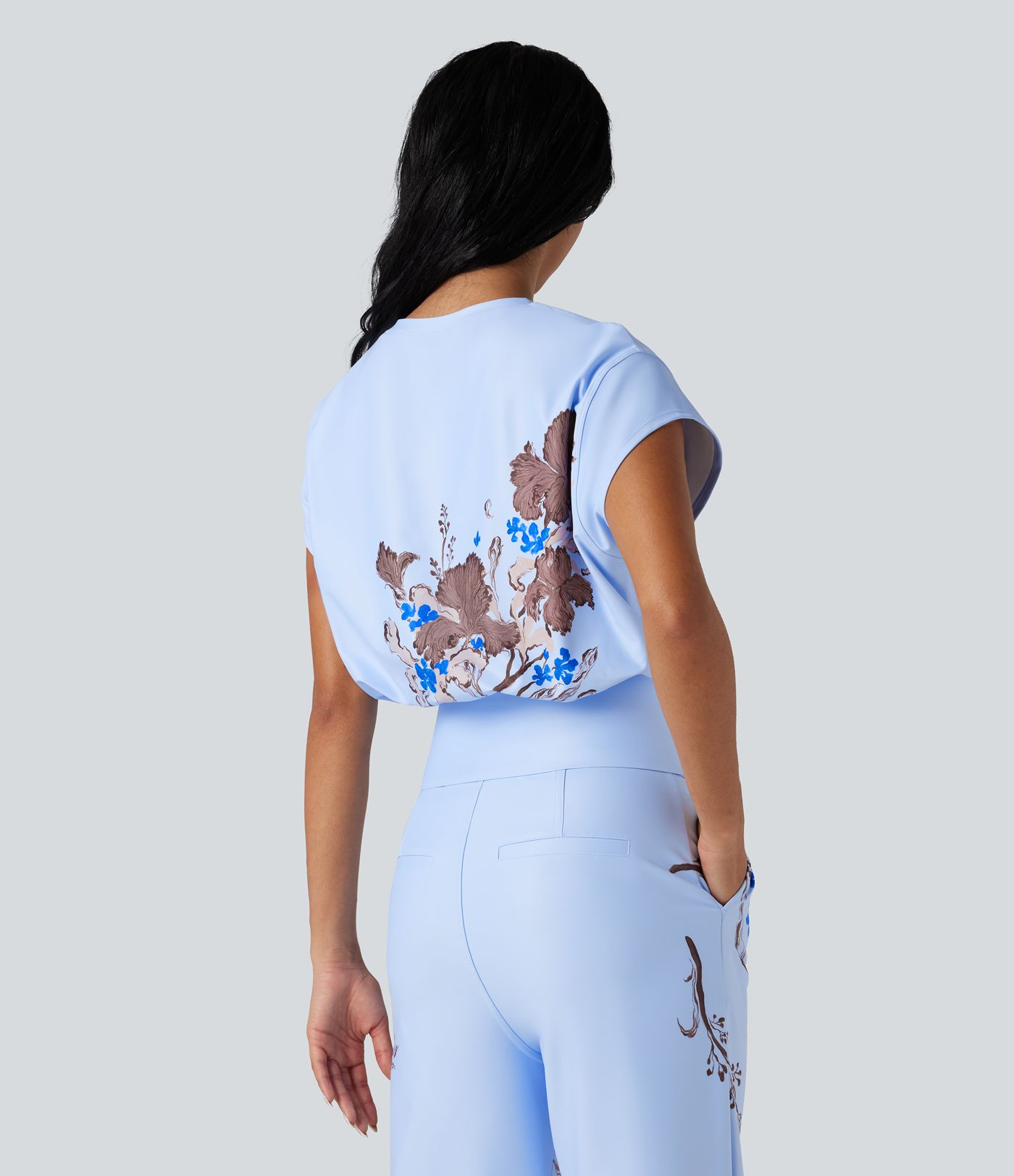  Halara X Yukiko Round Neck Short Batwing Sleeve Casual Top