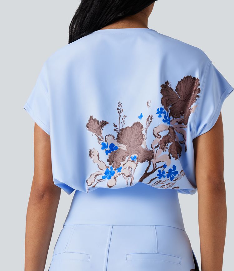  Halara X Yukiko Round Neck Short Batwing Sleeve Casual Top