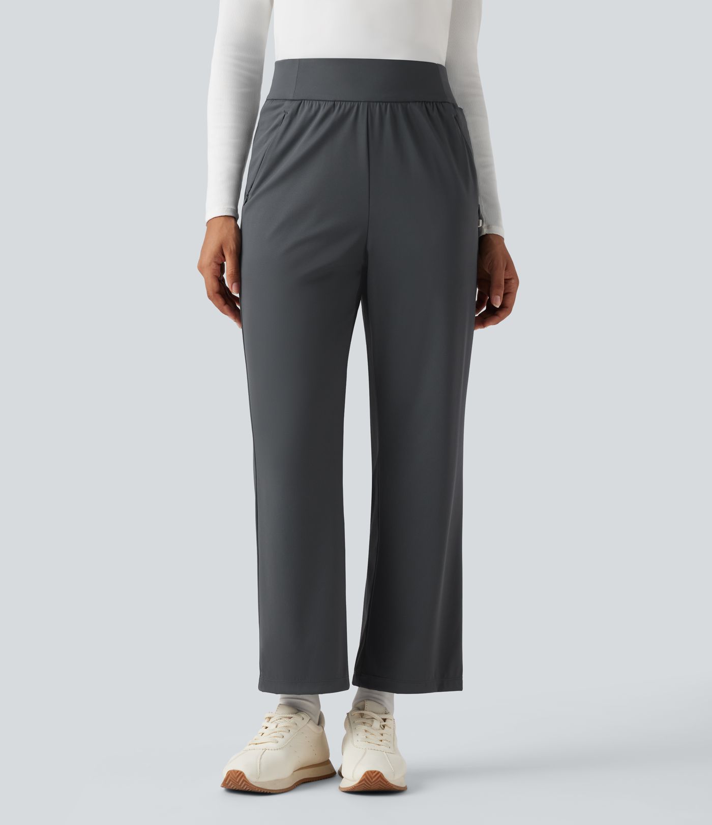 High Waisted Straight Leg Golf Trousers with Pockets-Golf Tee