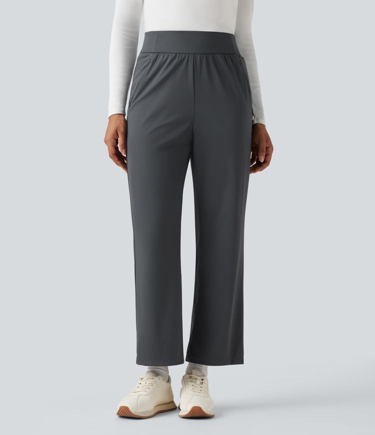 High Waisted Straight Leg Golf Trousers with Pockets-Golf Tee