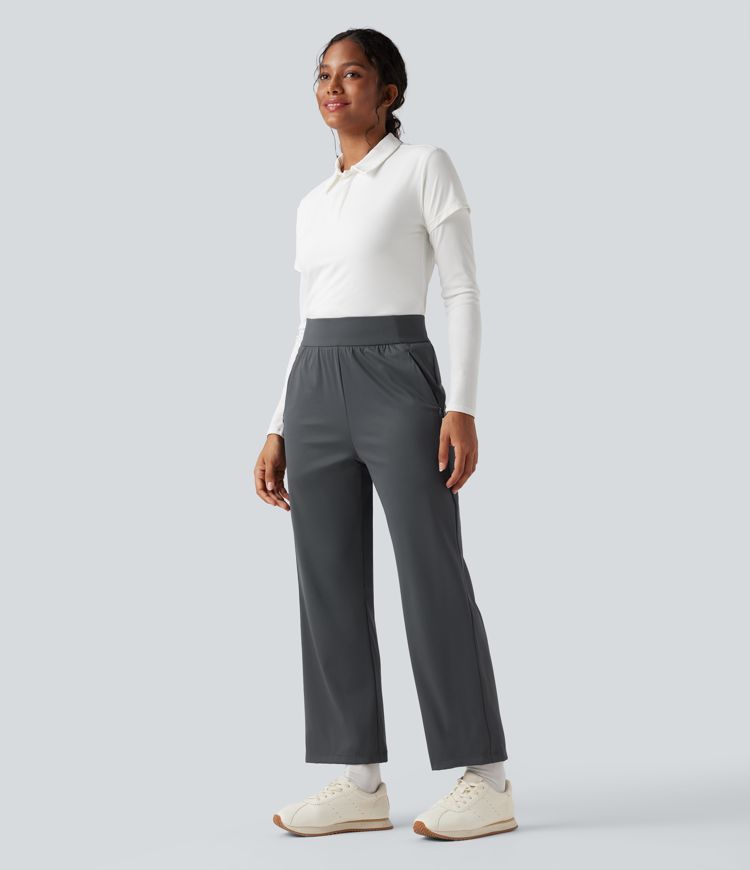 High Waisted Straight Leg Golf Trousers with Pockets-Golf Tee