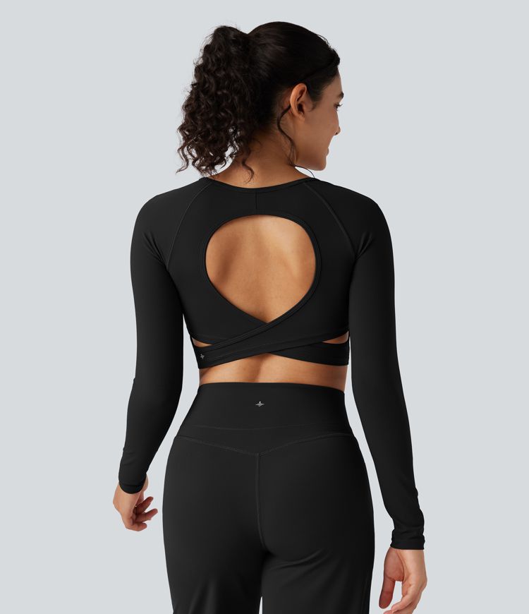 Halara UltraSculpt™ Round Neck Long Sleeve Cut Out Cropped Yoga Sports Top