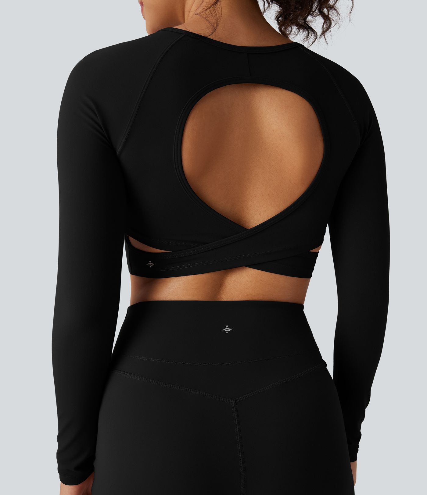 Halara UltraSculpt™ Round Neck Long Sleeve Cut Out Cropped Yoga Sports Top