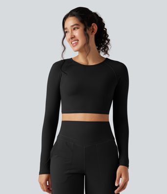 Halara UltraSculpt™ Round Neck Long Sleeve Cut Out Cropped Yoga Sports Top