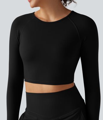 Halara UltraSculpt™ Round Neck Long Sleeve Cut Out Cropped Yoga Sports Top