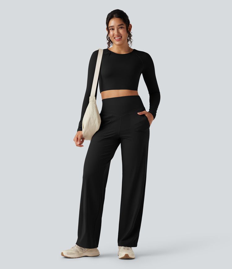 Halara UltraSculpt™ Round Neck Long Sleeve Cut Out Cropped Yoga Sports Top