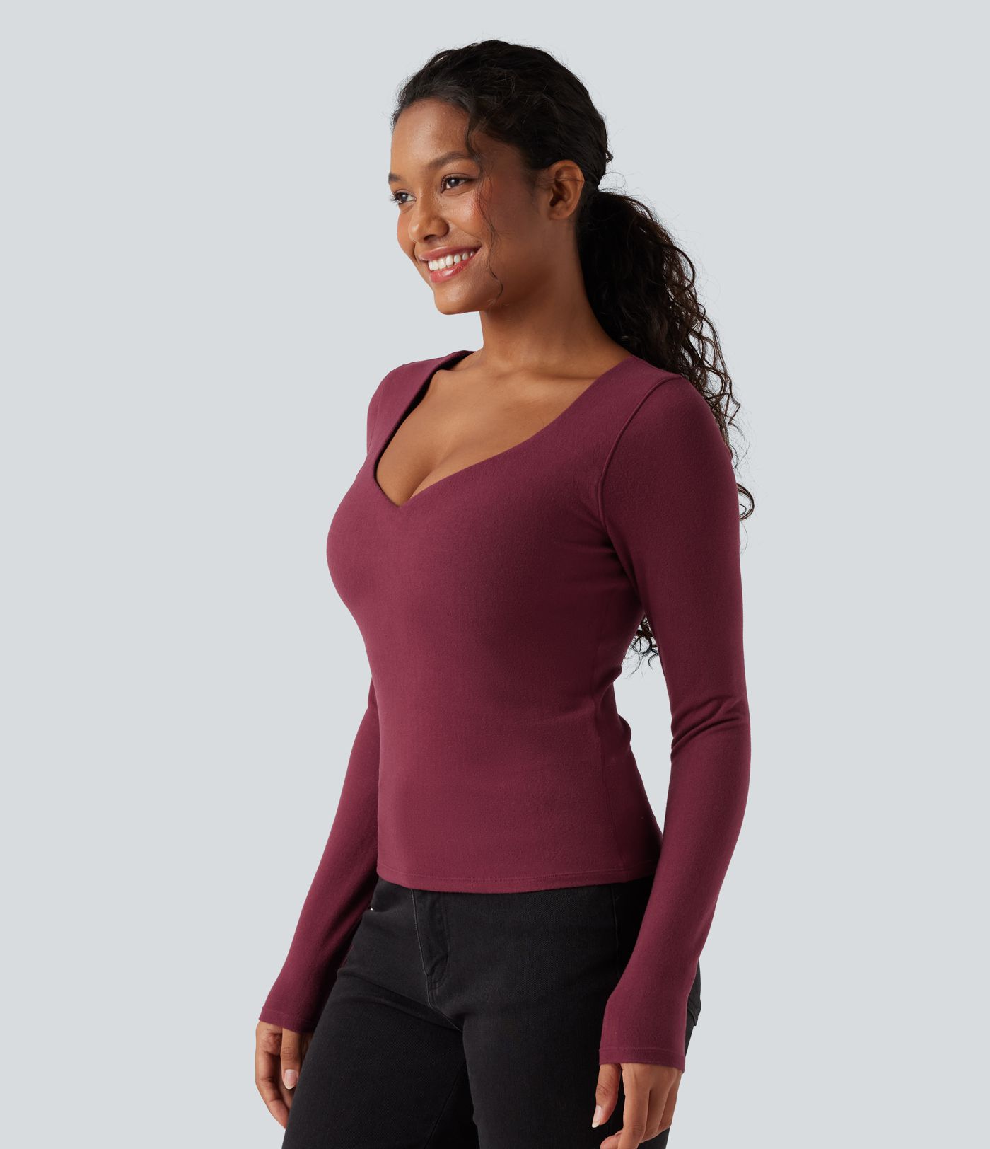 Halara HeatCore Push-Up Long Sleeve Casual Warming Top D/DD Cup