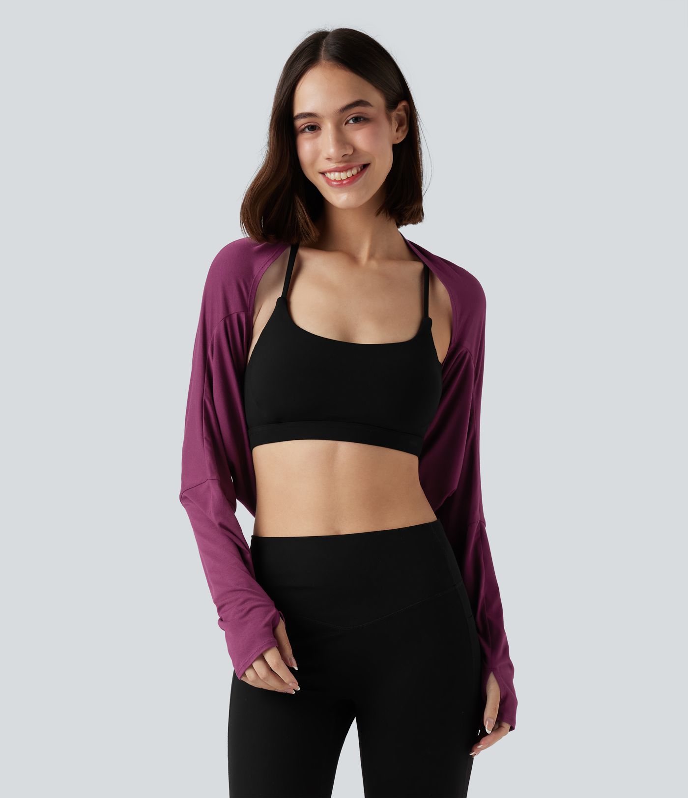 Long Sleeve Thumb Hole Cropped Workout Sports Top