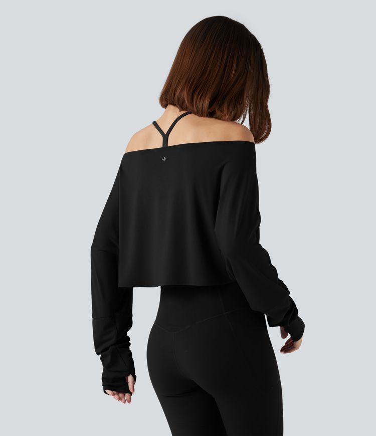 Top deportivo corto de manga larga con agujero para el pulgar