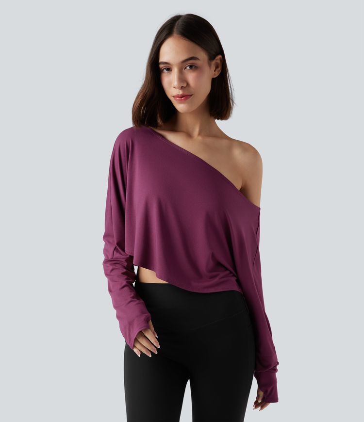 Long Sleeve Thumb Hole Cropped Workout Sports Top