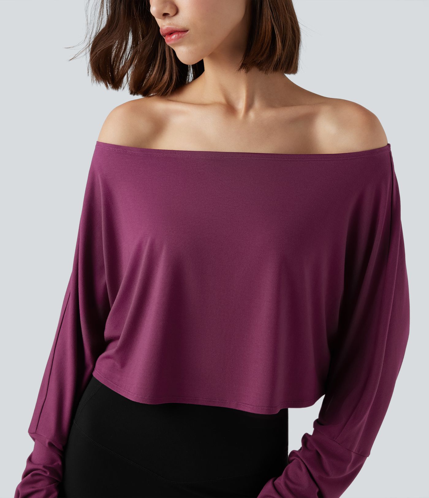 Long Sleeve Thumb Hole Cropped Workout Sports Top