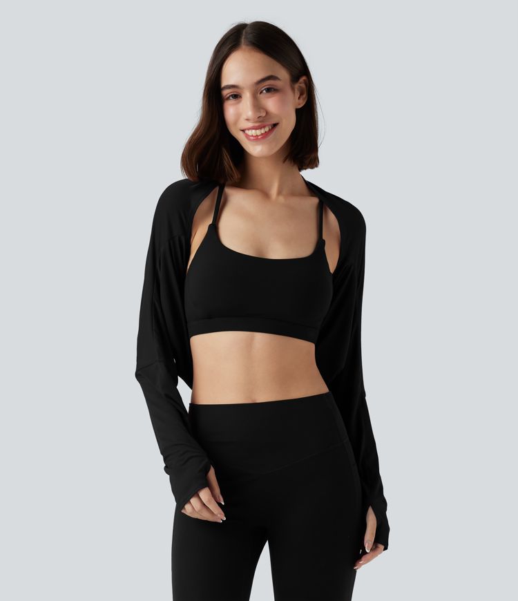 Top deportivo corto de manga larga con agujero para el pulgar