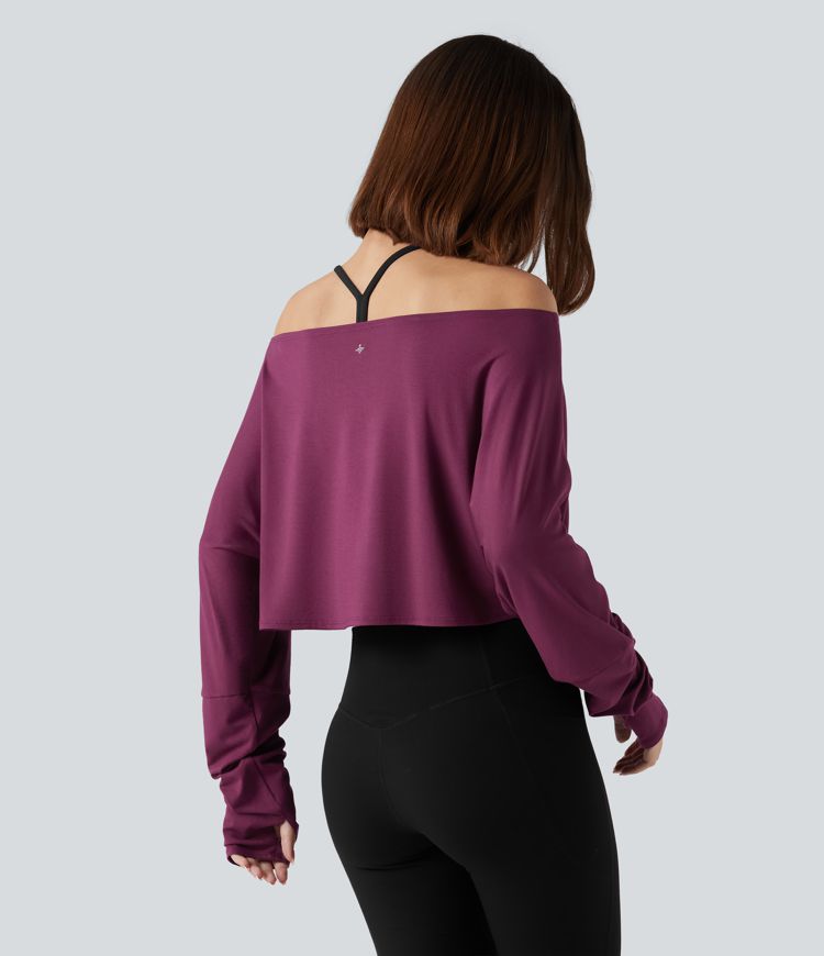 Long Sleeve Thumb Hole Cropped Workout Sports Top