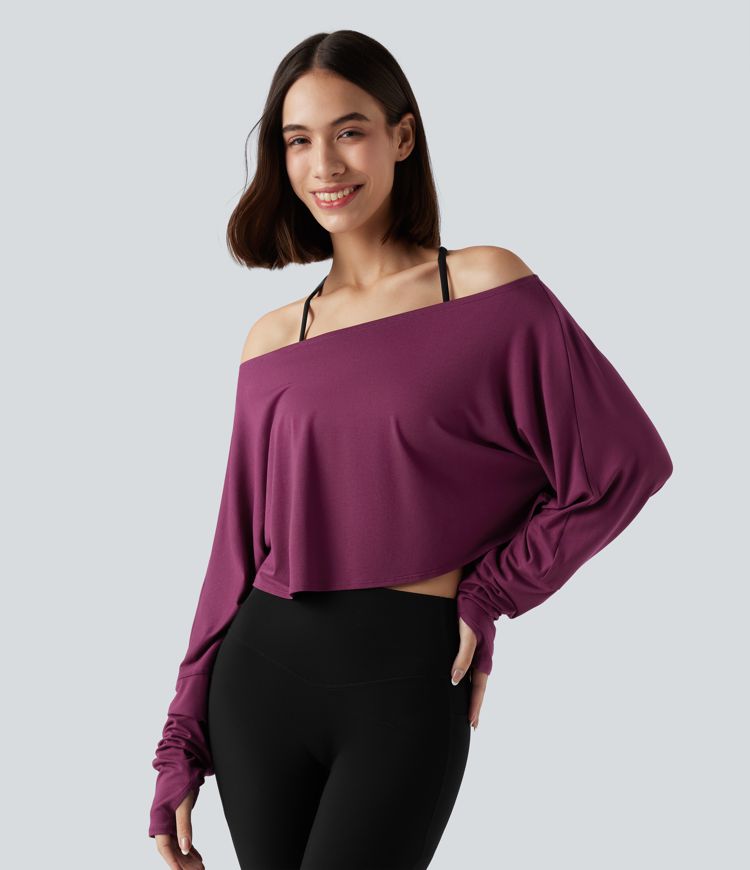 Long Sleeve Thumb Hole Cropped Workout Sports Top