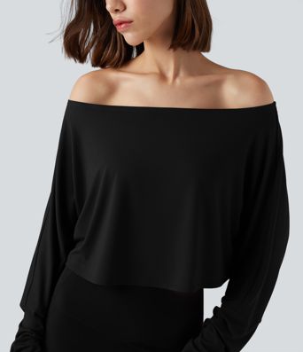 Top deportivo corto de manga larga con agujero para el pulgar