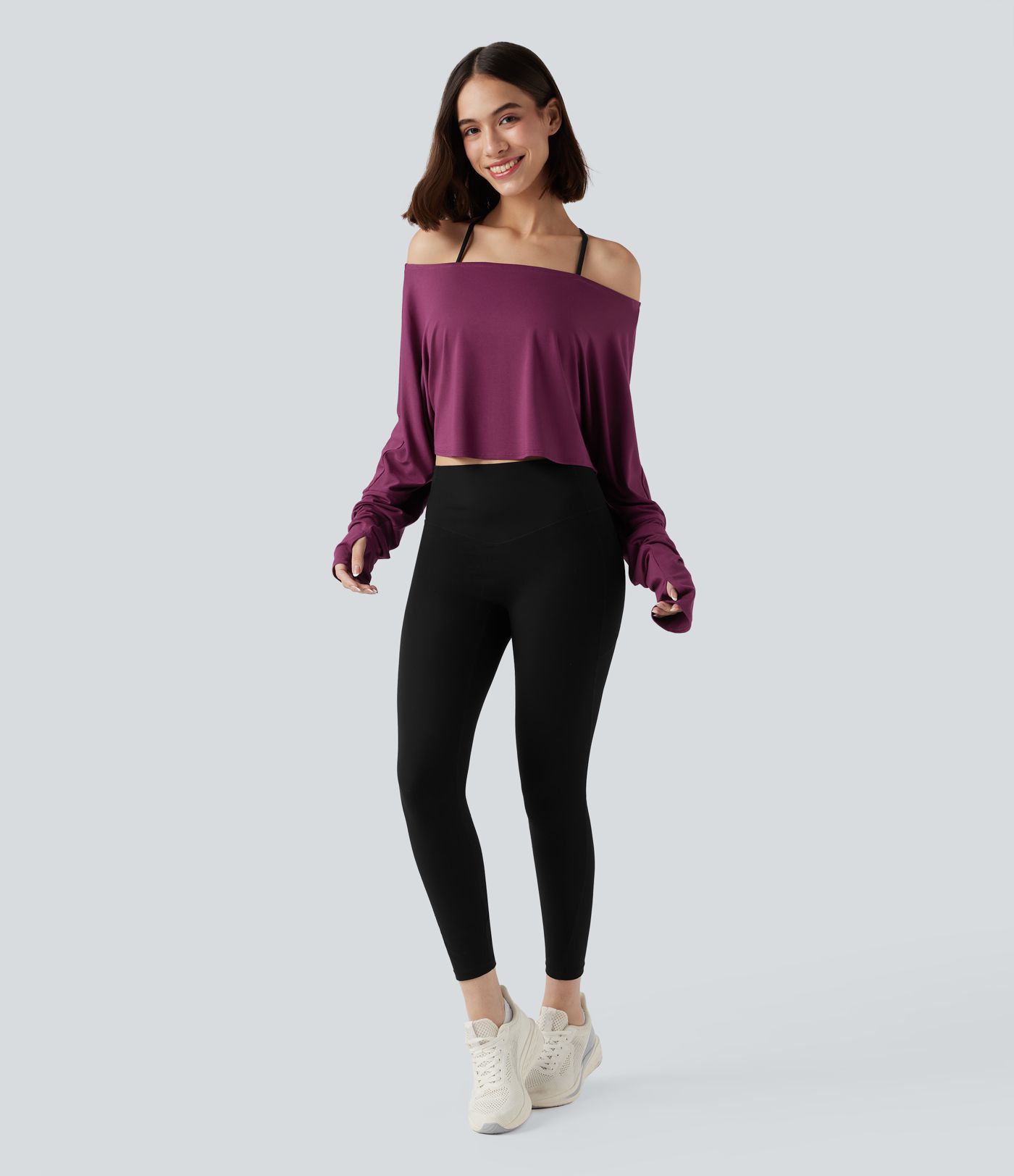 Long Sleeve Thumb Hole Cropped Workout Sports Top