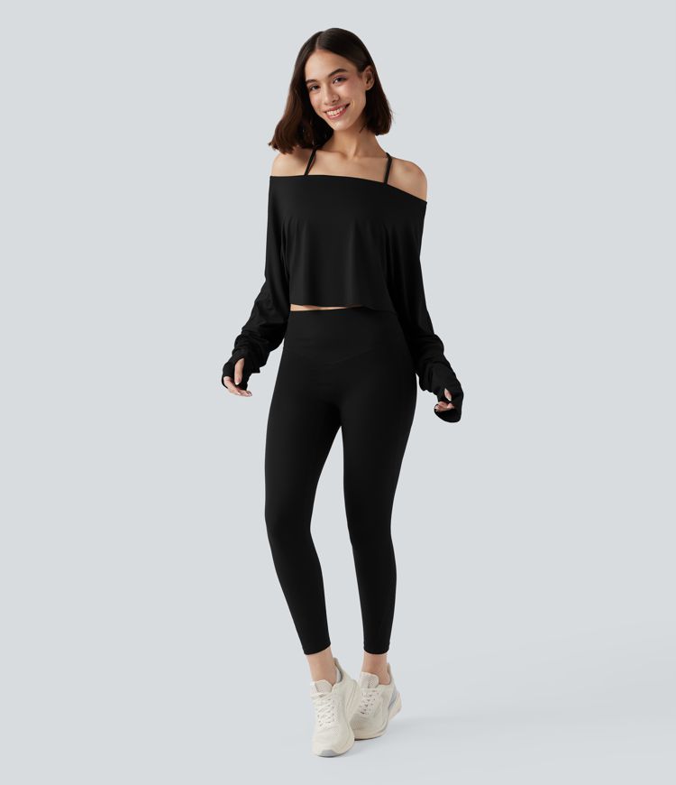 Top deportivo corto de manga larga con agujero para el pulgar