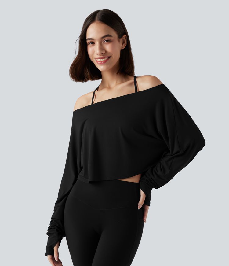 Top deportivo corto de manga larga con agujero para el pulgar