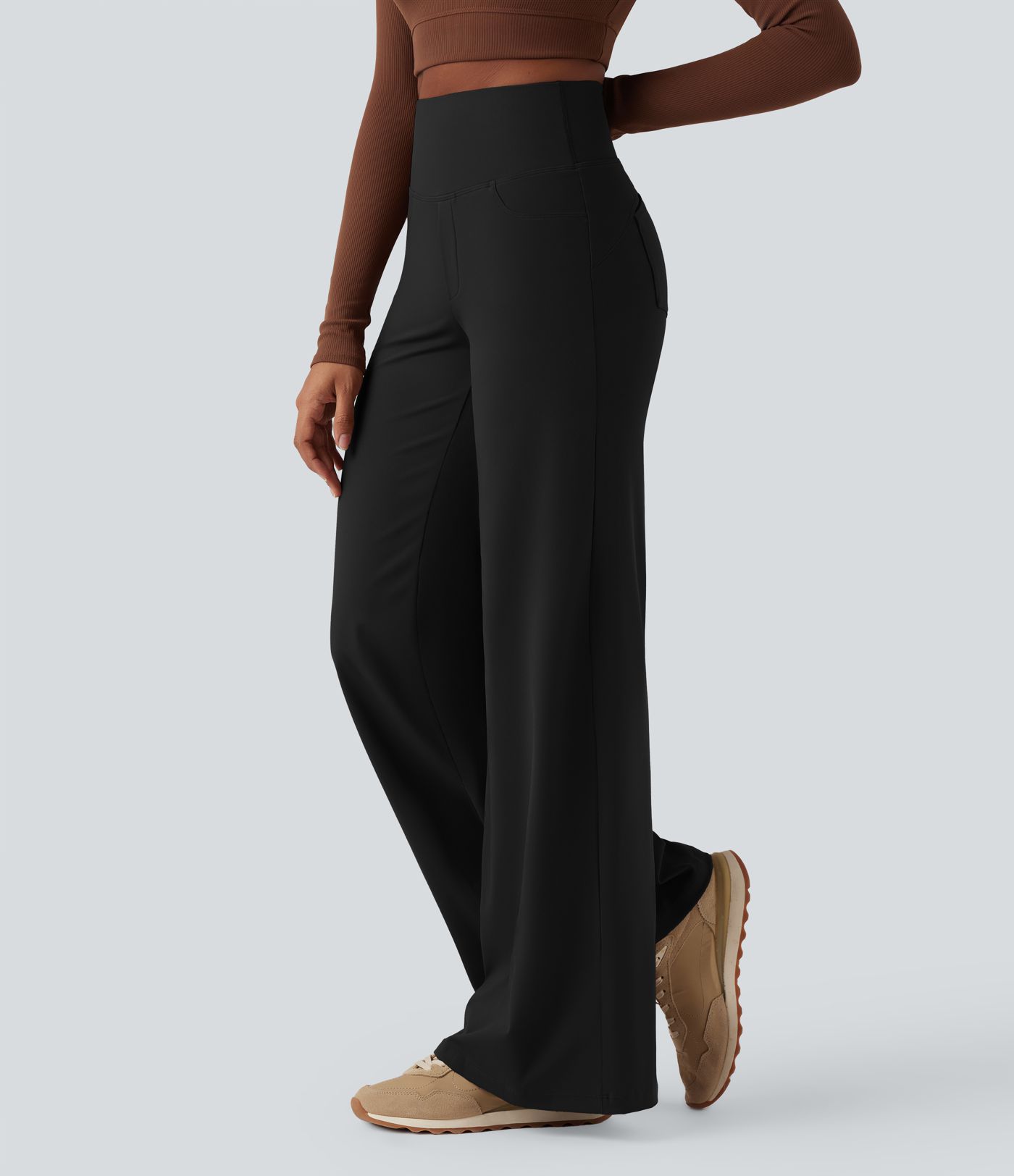 DayStretch High Waisted Tummy Control Wide Leg Yoga Pants with Pockets