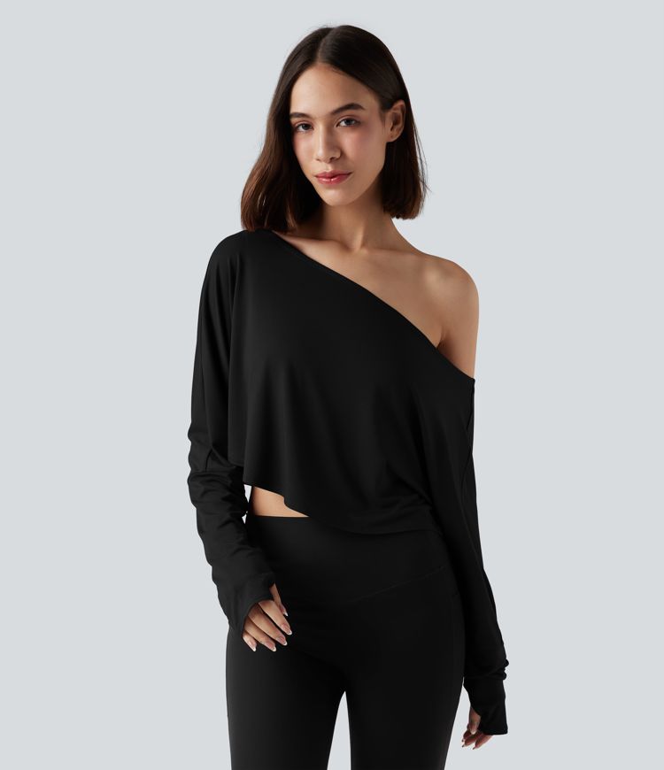 Top deportivo corto de manga larga con agujero para el pulgar