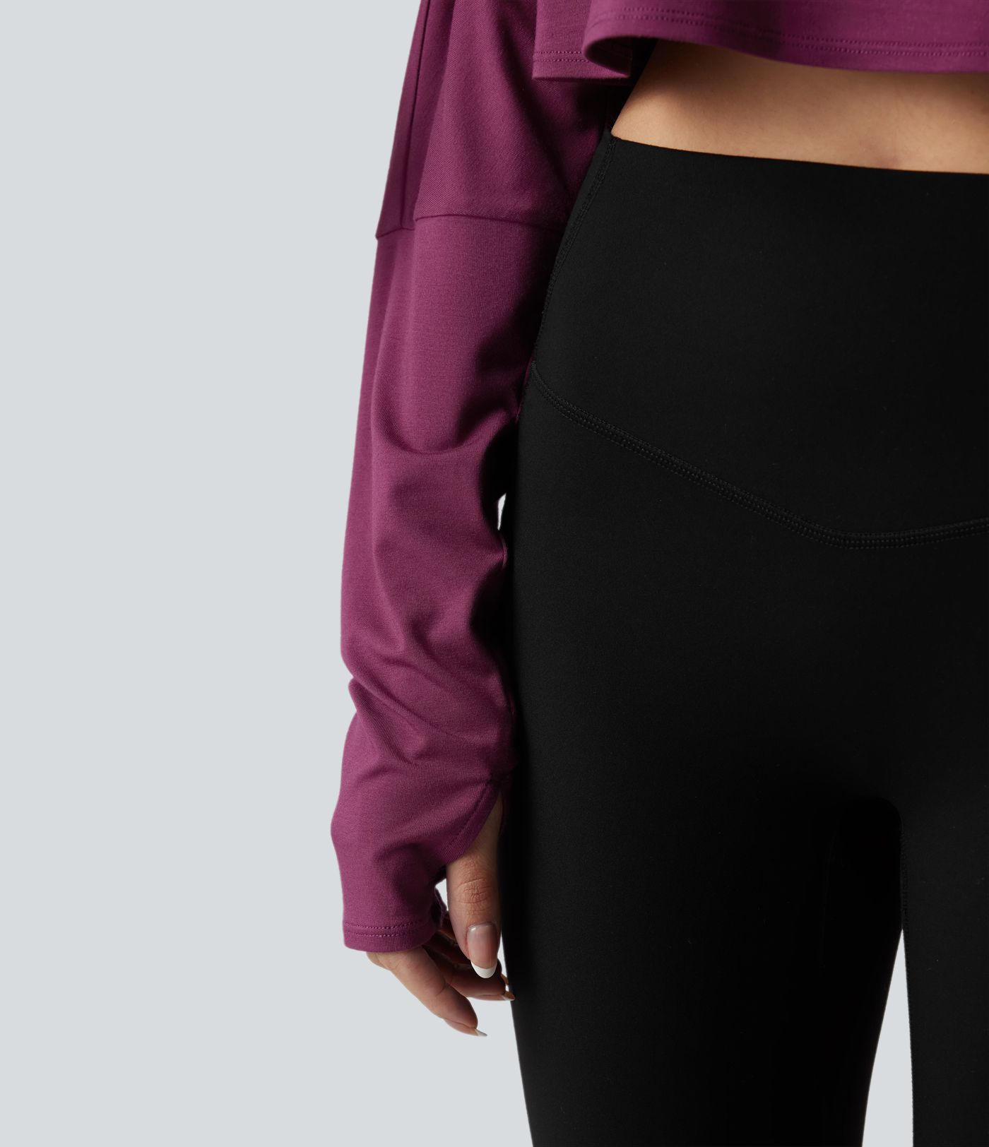 Long Sleeve Thumb Hole Cropped Workout Sports Top