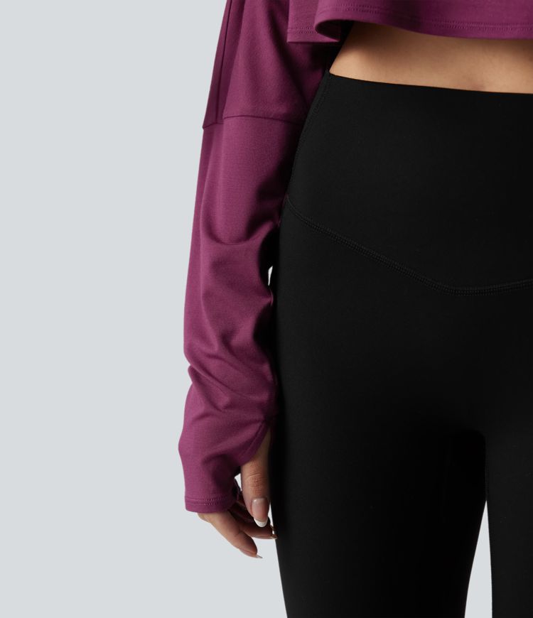 Long Sleeve Thumb Hole Cropped Workout Sports Top