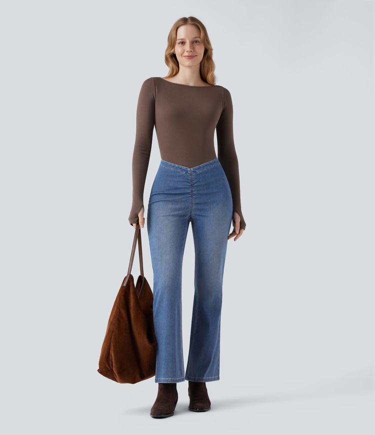 Halara Flex™ V Shaped Mid Rise Washed Denim Bootcut Casual Leggings